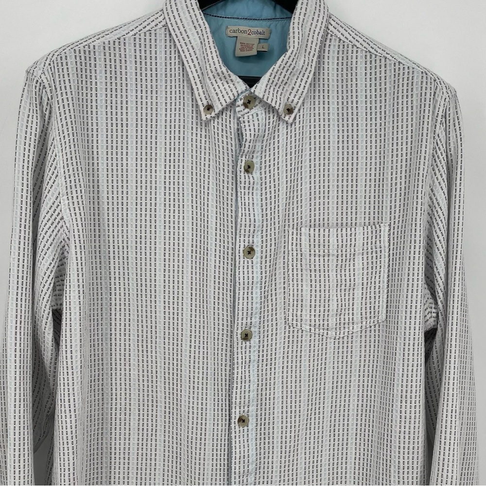 Carbon 2 Cobalt Shirt Mens Large Fade White Button Down Long‎ Sleeve Cotton